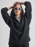 Tokyo Talkies Women Black Solid Pullover High Neck Sweatshirt - Black - Image 1