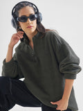 Tokyo Talkies Women Grey Solid Pullover High Neck Sweatshirt - Grey - Image 1