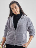 Tokyo Talkies Women Grey Solid Pullover Hood Sweatshirt - Grey - Image 1