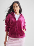 Tokyo Talkies Women Pink Solid Pullover Hood Sweatshirt - Pink - Image 1