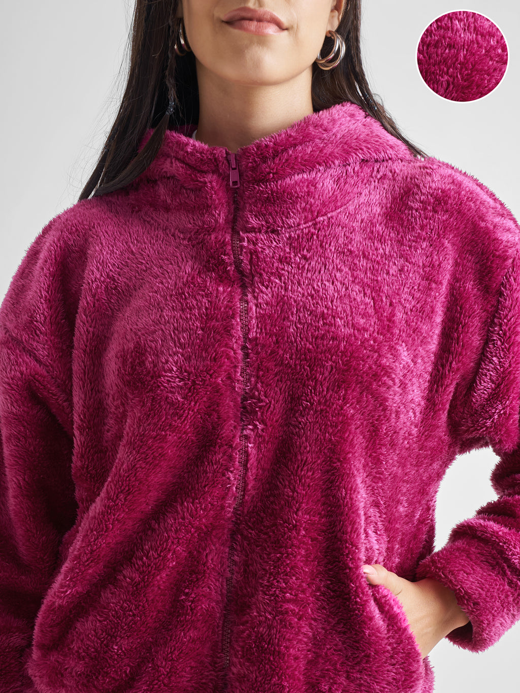 Tokyo Talkies Women Pink Solid Pullover Hood Sweatshirt - Pink - Image 5