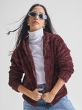 Tokyo Talkies Women Maroon Solid Pullover Hood Sweatshirt - Maroon - Image 1