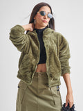 Tokyo Talkies Women Green Solid Pullover Hood Sweatshirt - Green - Image 1