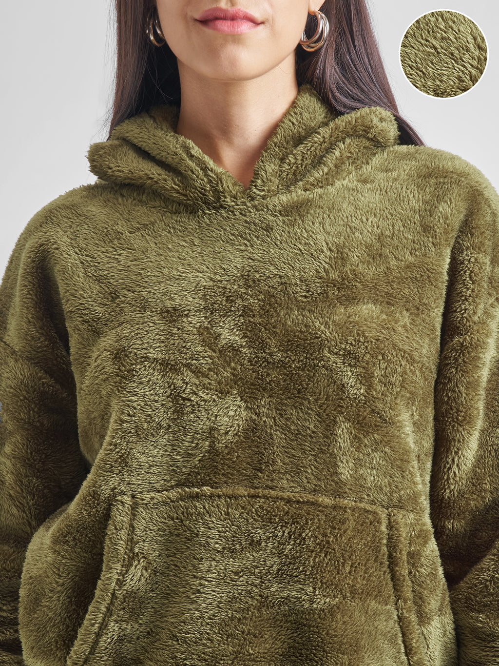 Tokyo Talkies Women Green Solid Pullover Hood Sweatshirt - Green - Image 5