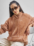 Tokyo Talkies Women Brown Solid Pullover Hood Sweatshirt - Brown - Image 1