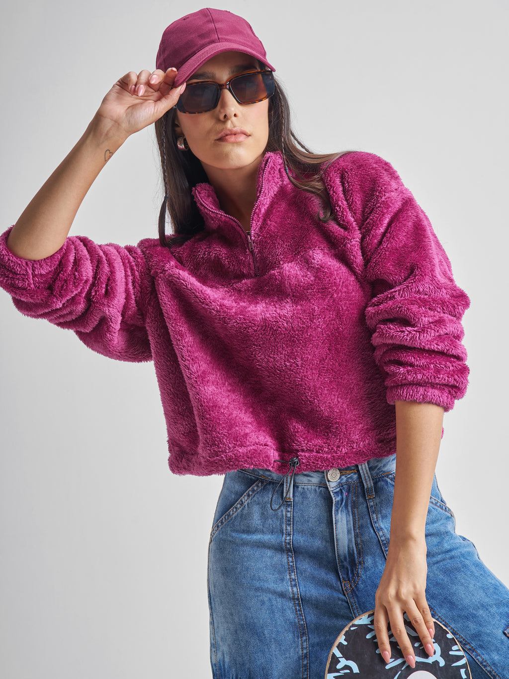 Tokyo Talkies Women Maroon Solid Pullover High Neck Sweatshirt - Maroon - Image 1