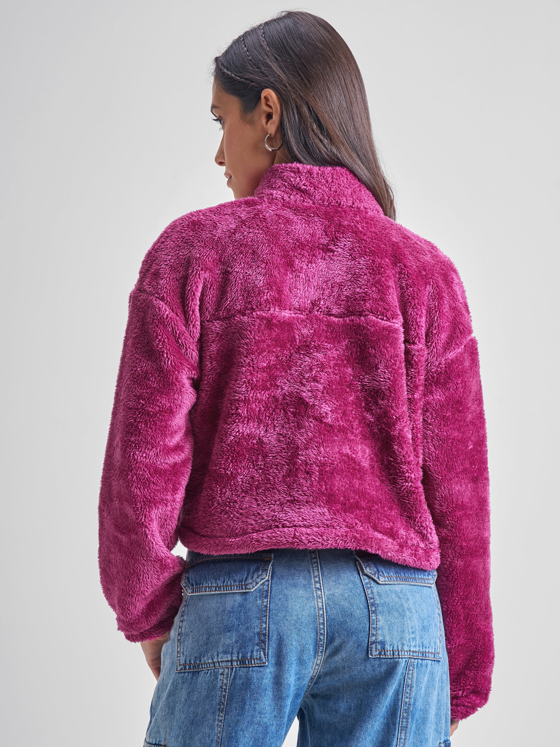 Tokyo Talkies Women Maroon Solid Pullover High Neck Sweatshirt - Maroon - Image 3