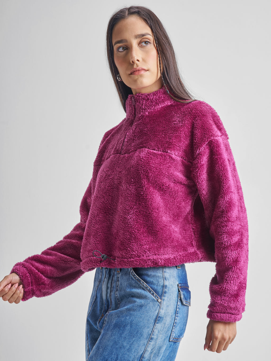 Tokyo Talkies Women Maroon Solid Pullover High Neck Sweatshirt - Maroon - Image 4