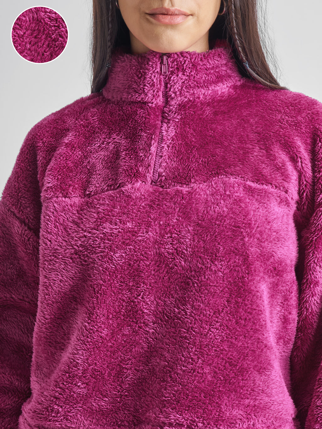 Tokyo Talkies Women Maroon Solid Pullover High Neck Sweatshirt - Maroon - Image 5