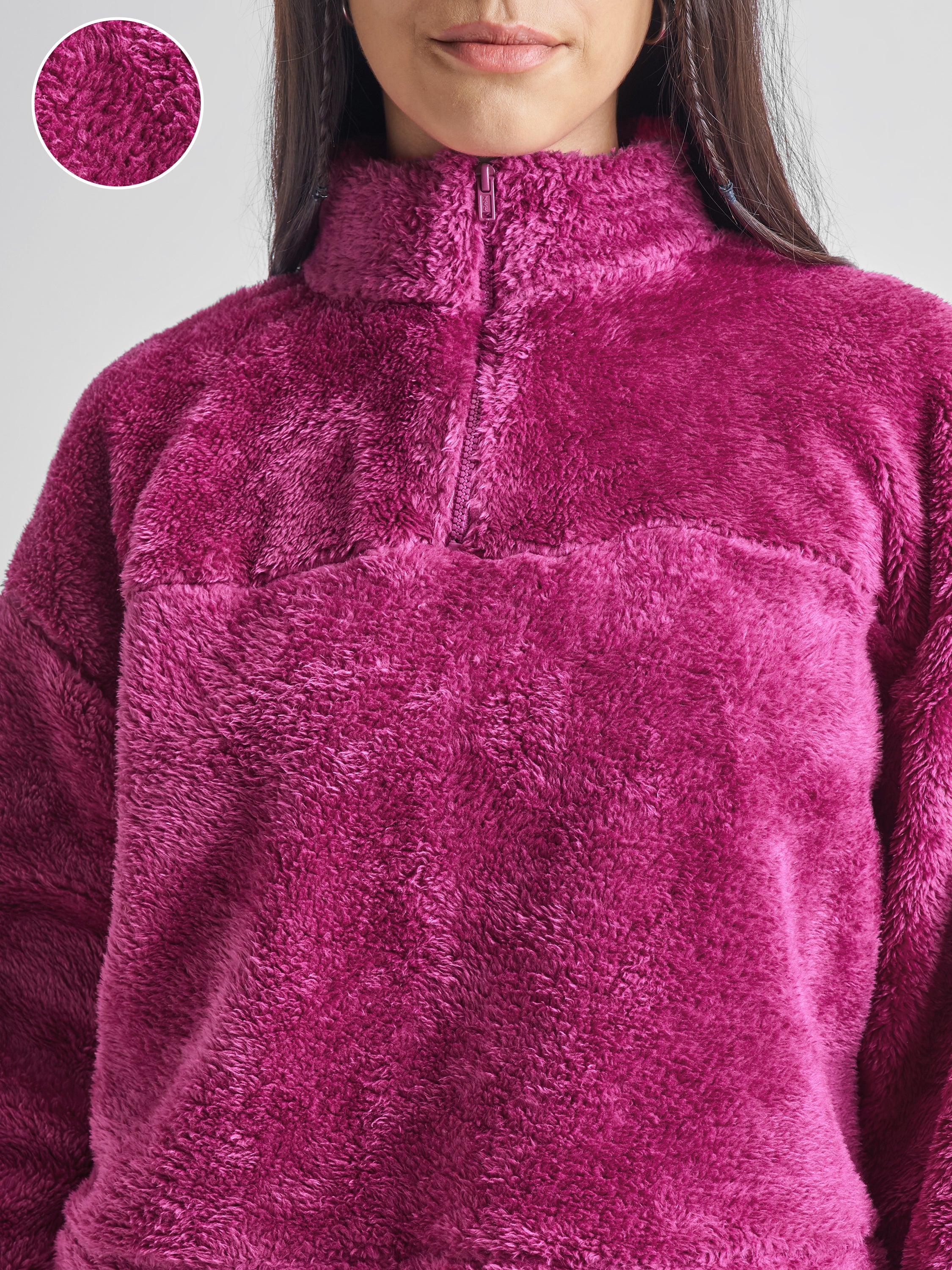 Tokyo Talkies Women Maroon Solid Pullover High Neck Sweatshirt - Maroon - Image 5