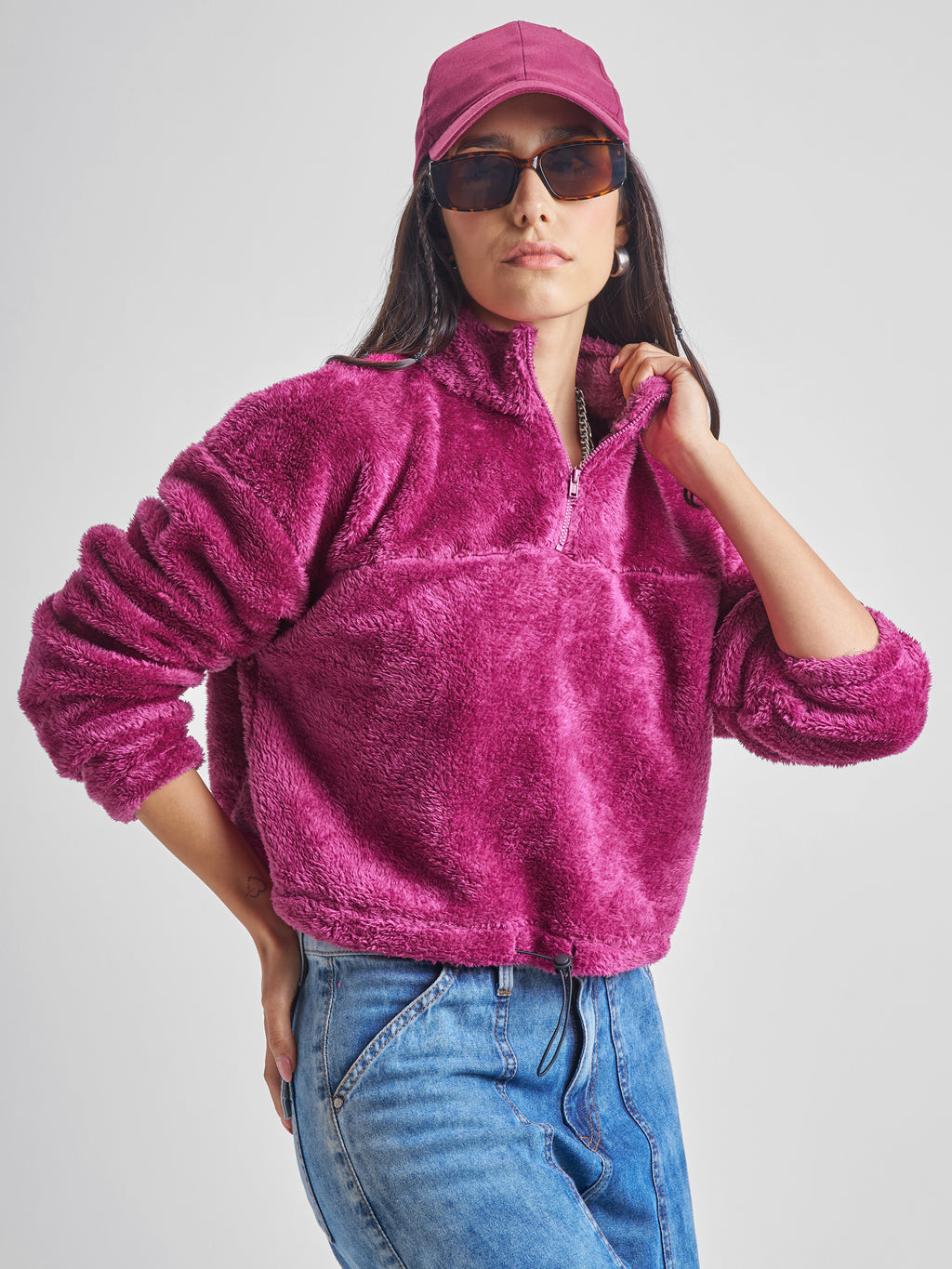 Tokyo Talkies Women Maroon Solid Pullover High Neck Sweatshirt - Maroon - Image 6