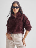 Tokyo Talkies Women Brown Solid Pullover High Neck Sweatshirt - Brown - Image 1
