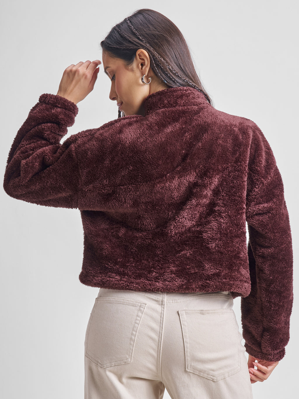 Tokyo Talkies Women Brown Solid Pullover High Neck Sweatshirt - Brown - Image 3