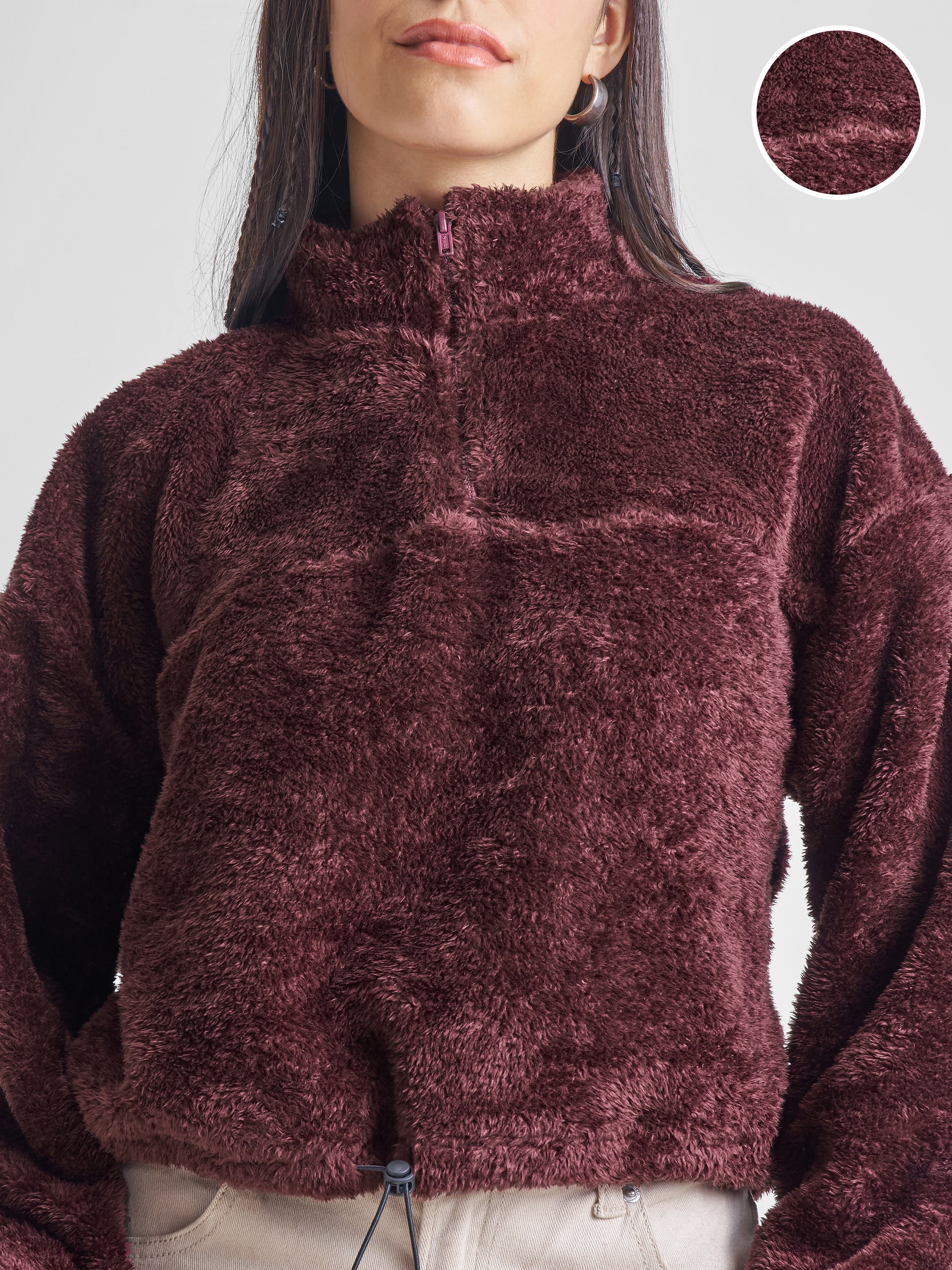 Tokyo Talkies Women Brown Solid Pullover High Neck Sweatshirt - Brown - Image 5
