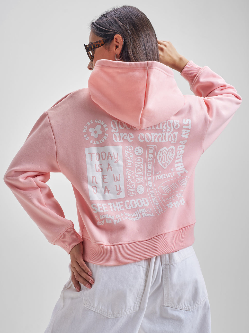 Tokyo Talkies Women Pink Hooded Sweatshirt - Pink - Image 1