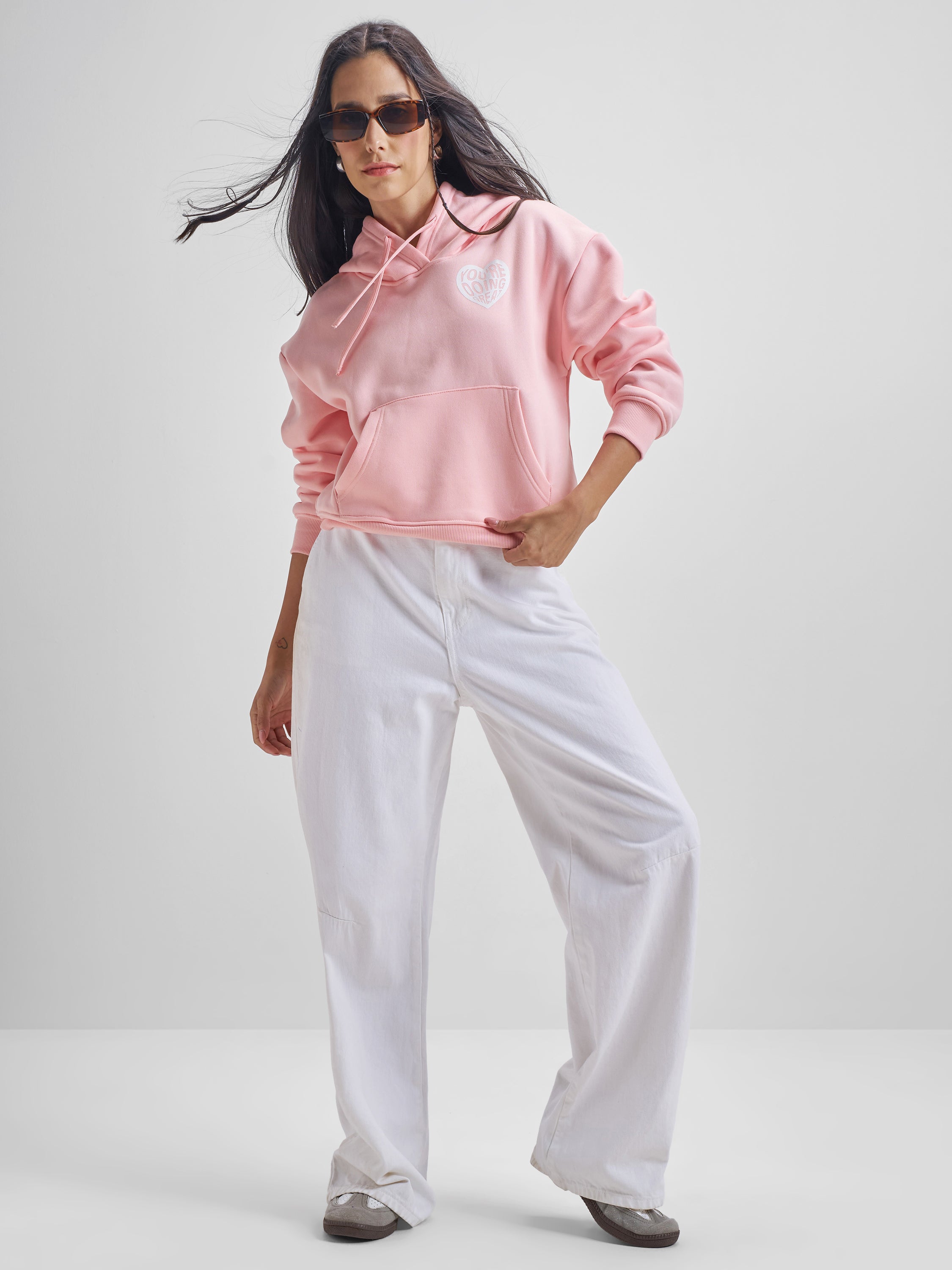 Tokyo Talkies Women Pink Hooded Sweatshirt - Pink - Image 2