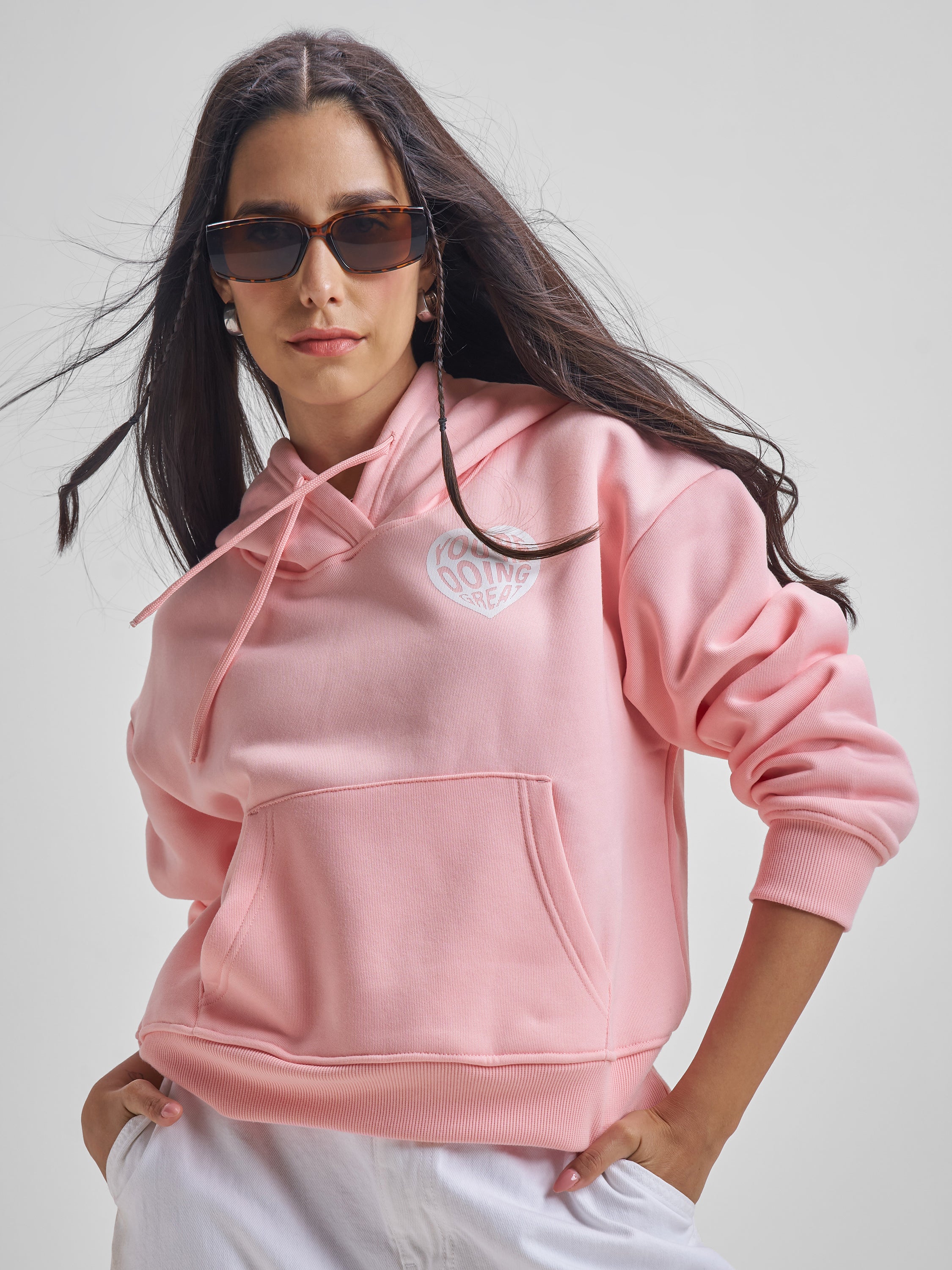 Tokyo Talkies Women Pink Hooded Sweatshirt - Pink - Image 3