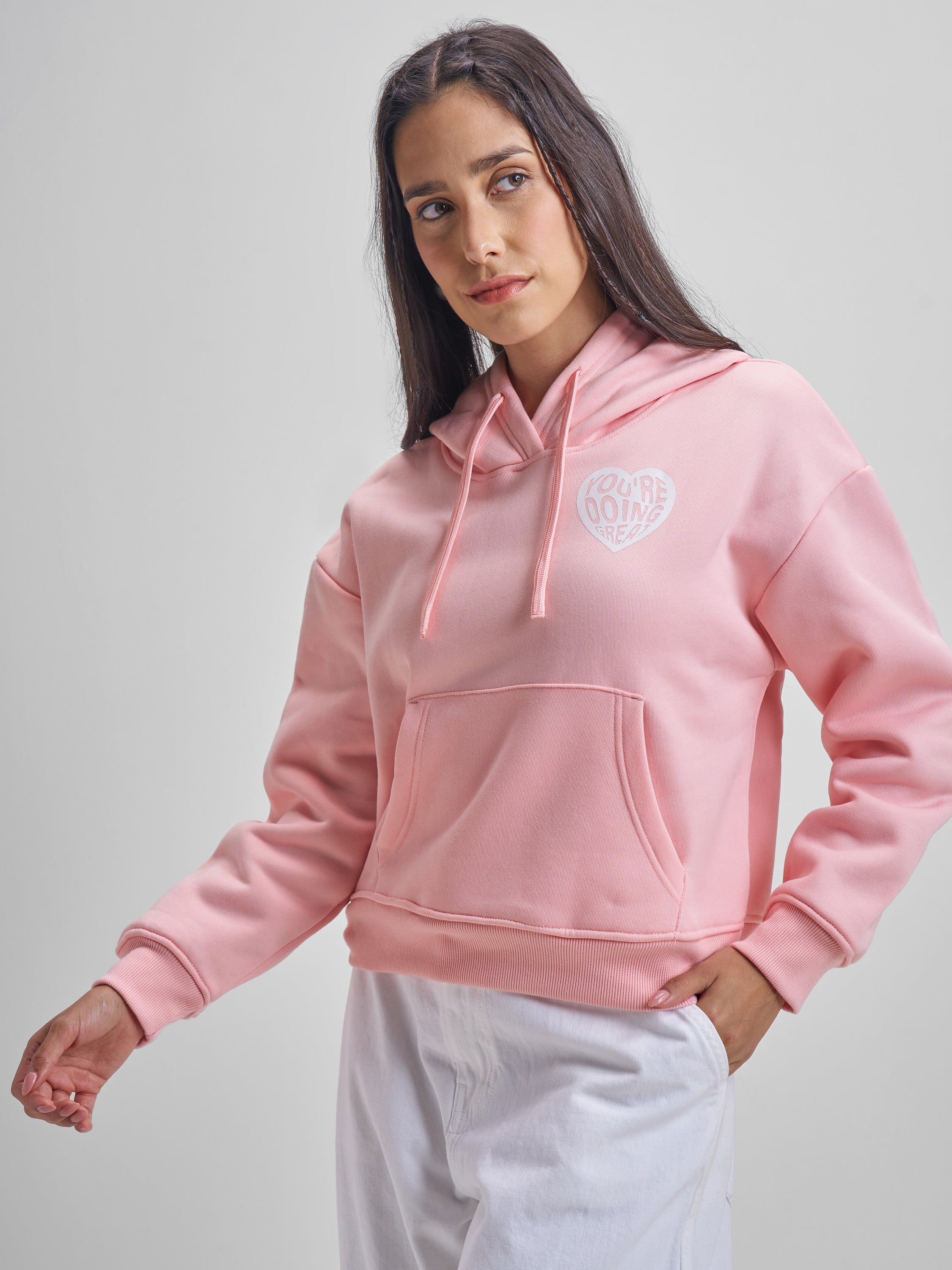 Tokyo Talkies Women Pink Hooded Sweatshirt - Pink - Image 4
