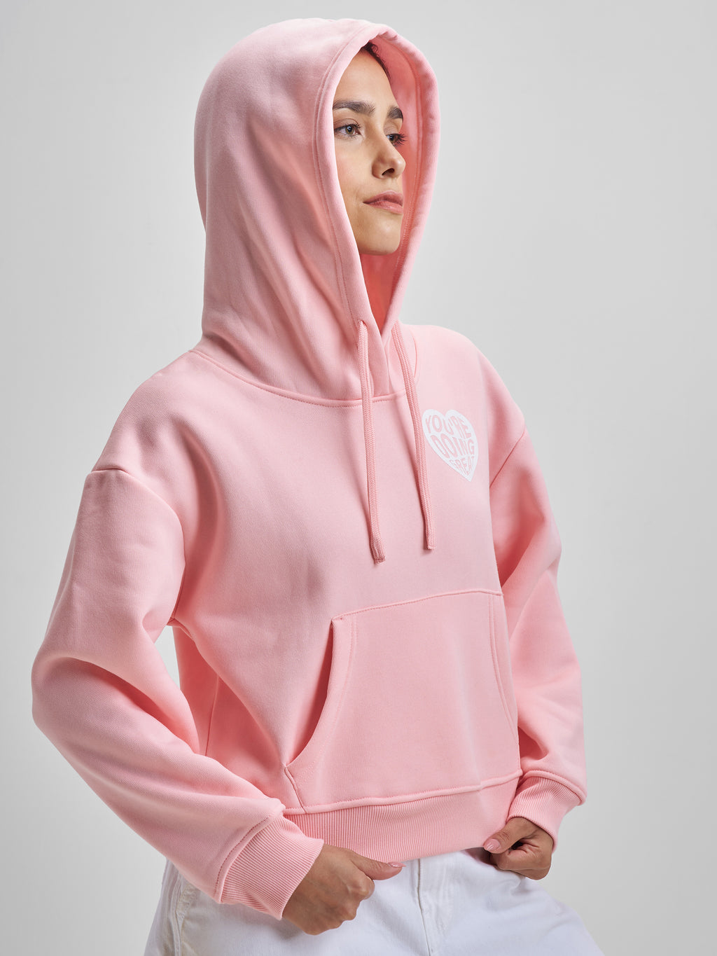 Tokyo Talkies Women Pink Hooded Sweatshirt - Pink - Image 6