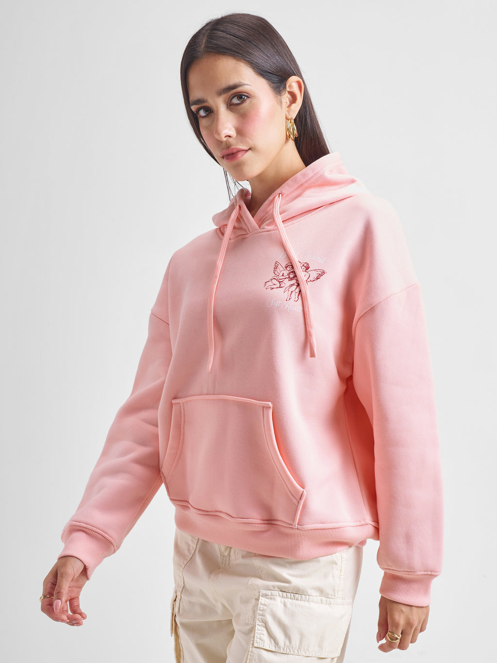 Tokyo Talkies Women Pink Hooded Sweatshirt - Pink - Image 4