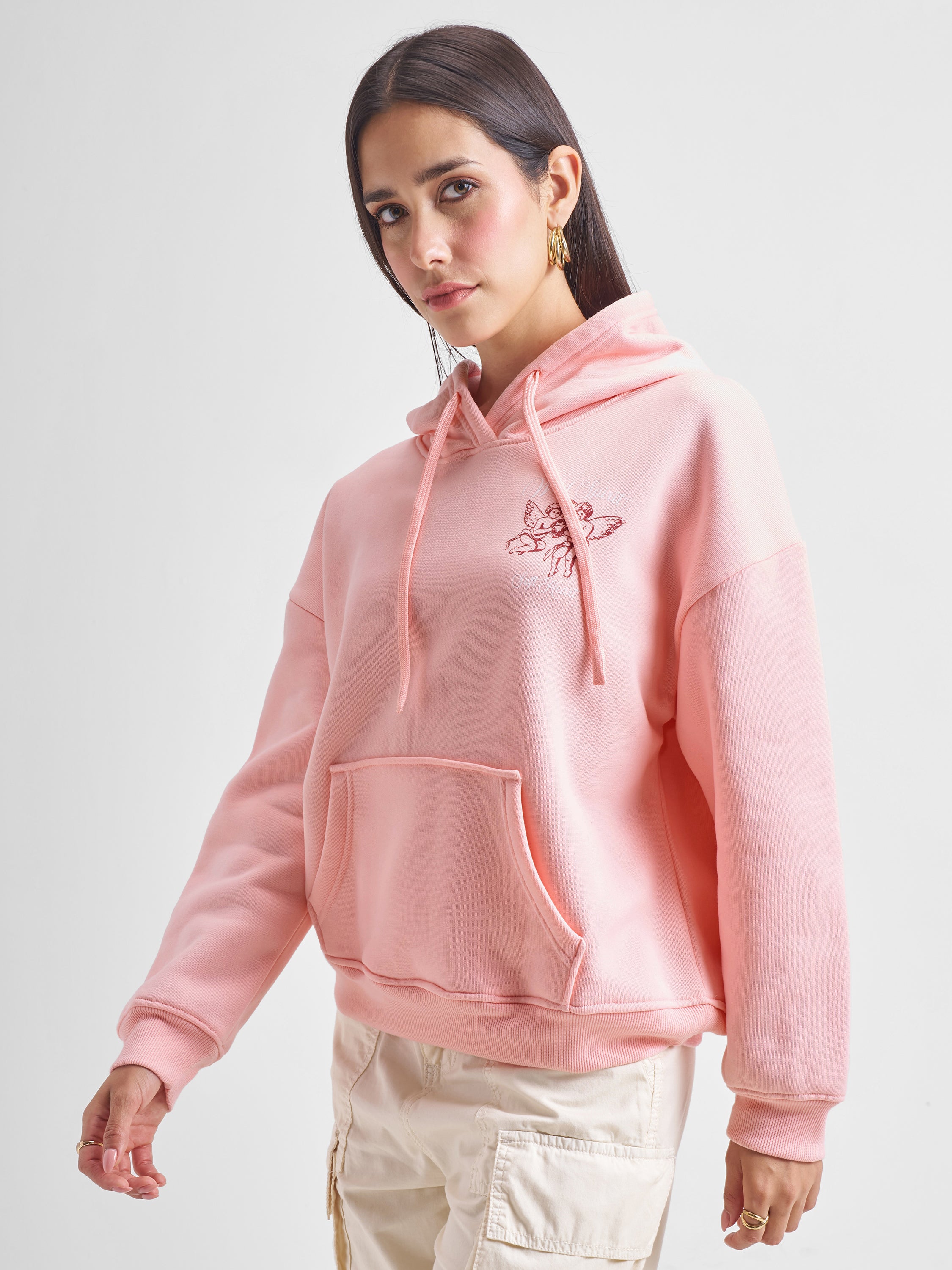 Tokyo Talkies Women Pink Hooded Sweatshirt - Pink - Image 4