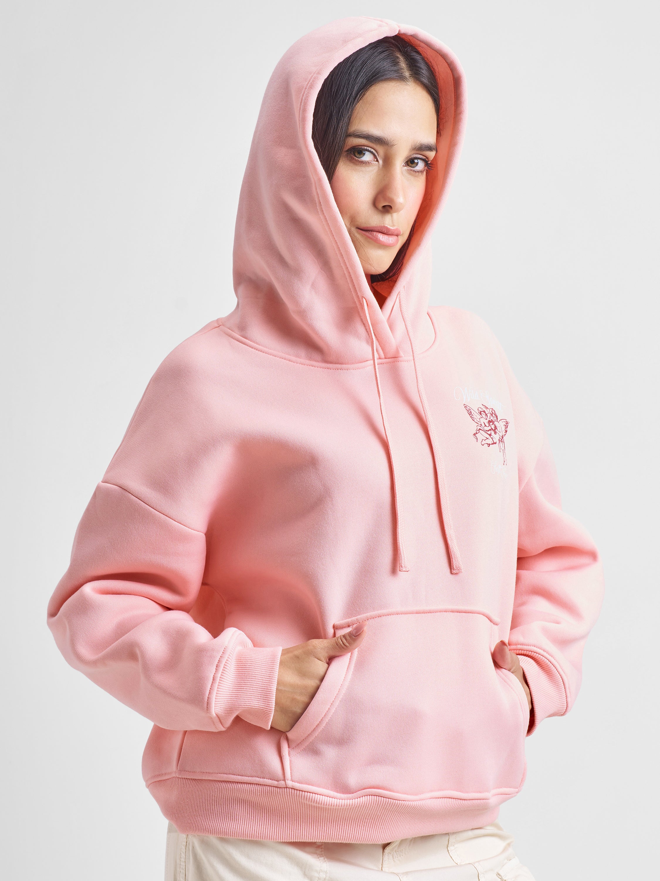 Tokyo Talkies Women Pink Hooded Sweatshirt - Pink - Image 6