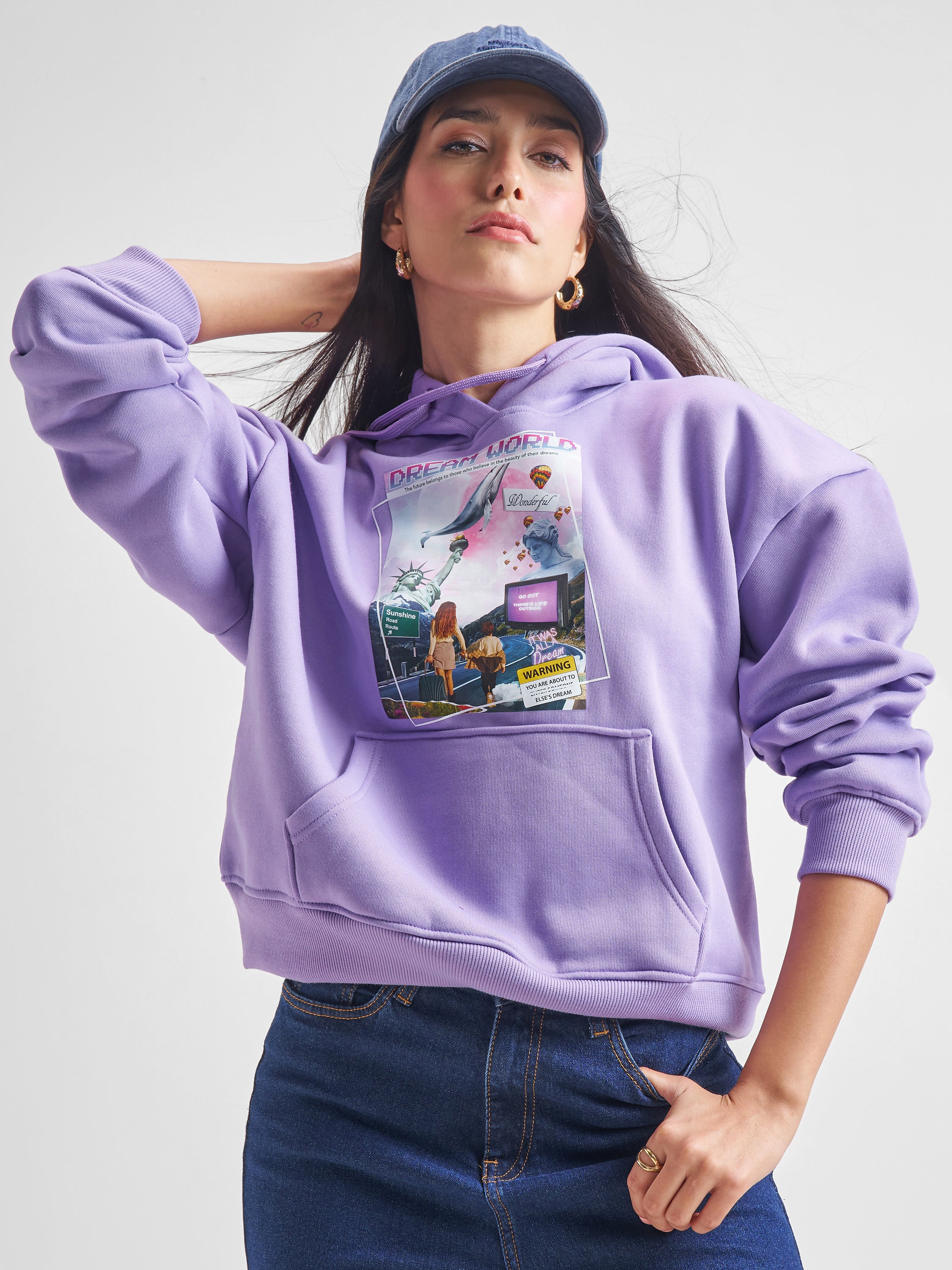 Tokyo Talkies Women Purple Printed Oversized Fit Sweatshirt - Purple - Image 1