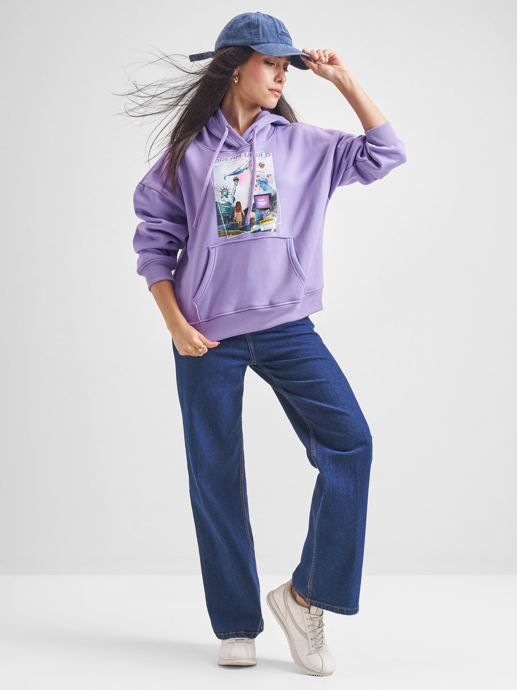 Tokyo Talkies Women Purple Printed Oversized Fit Sweatshirt - Purple - Image 2