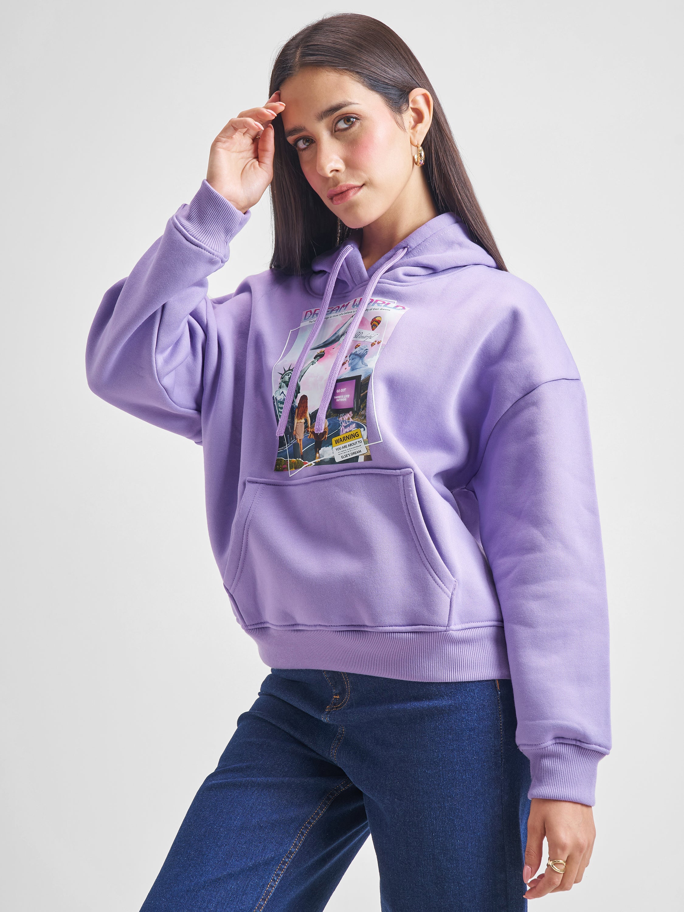 Tokyo Talkies Women Purple Printed Oversized Fit Sweatshirt - Purple - Image 4