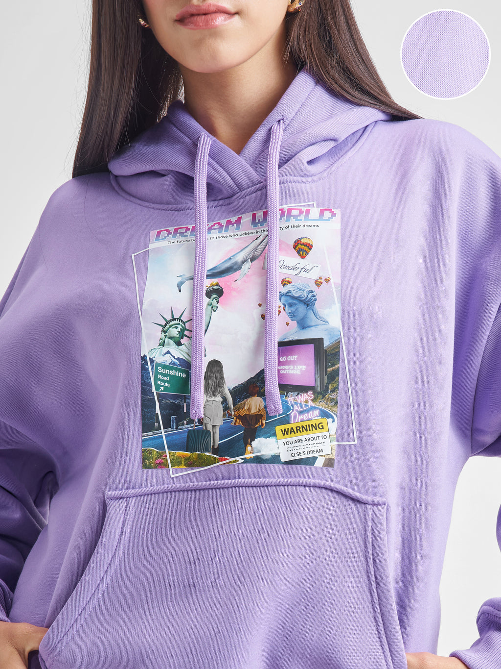 Tokyo Talkies Women Purple Printed Oversized Fit Sweatshirt - Purple - Image 5