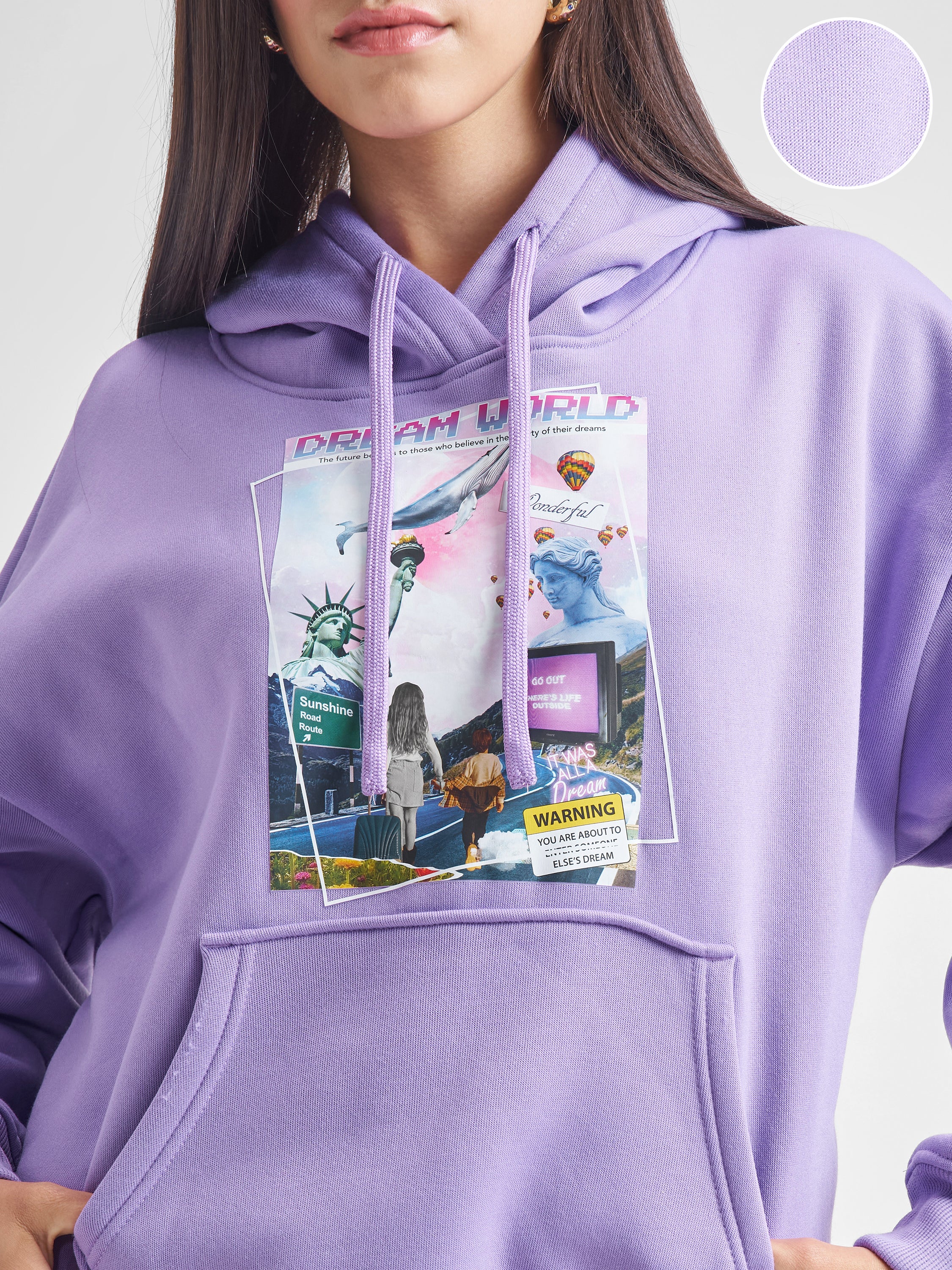 Tokyo Talkies Women Purple Printed Oversized Fit Sweatshirt - Purple - Image 5