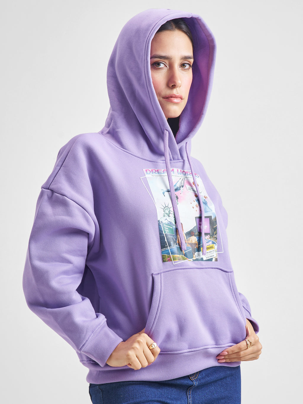 Tokyo Talkies Women Purple Printed Oversized Fit Sweatshirt - Purple - Image 6