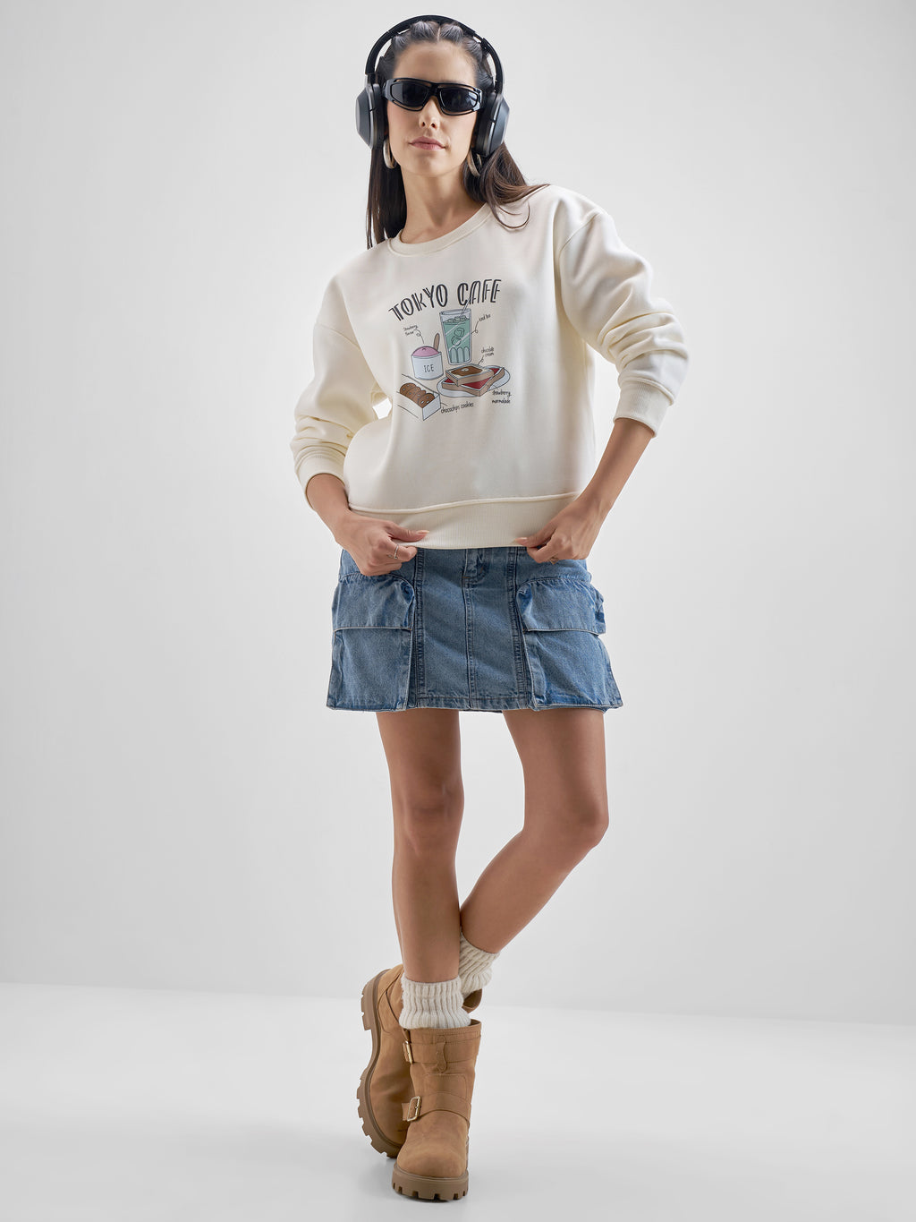 Tokyo Talkies Women White Round Neck Sweatshirt - White - Image 2