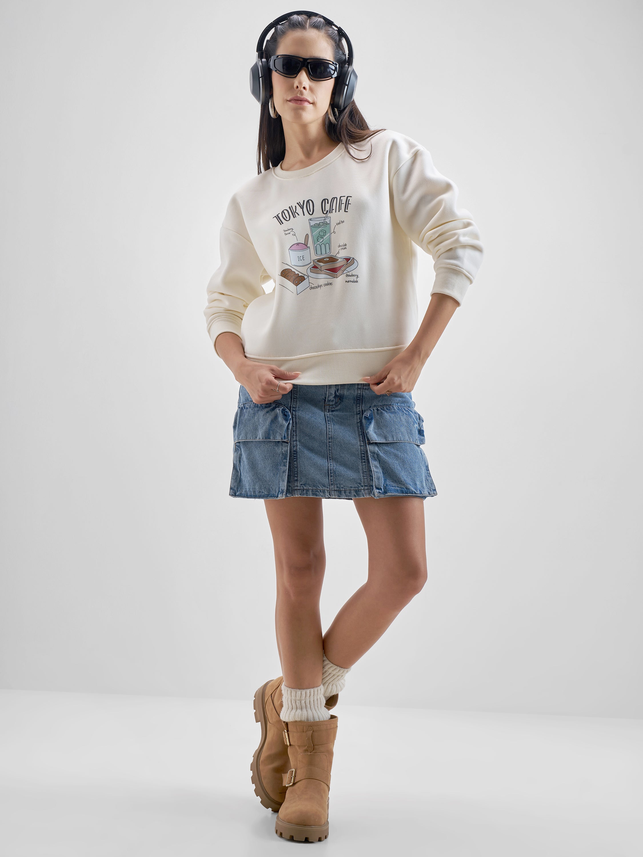 Tokyo Talkies Women White Round Neck Sweatshirt - White - Image 2
