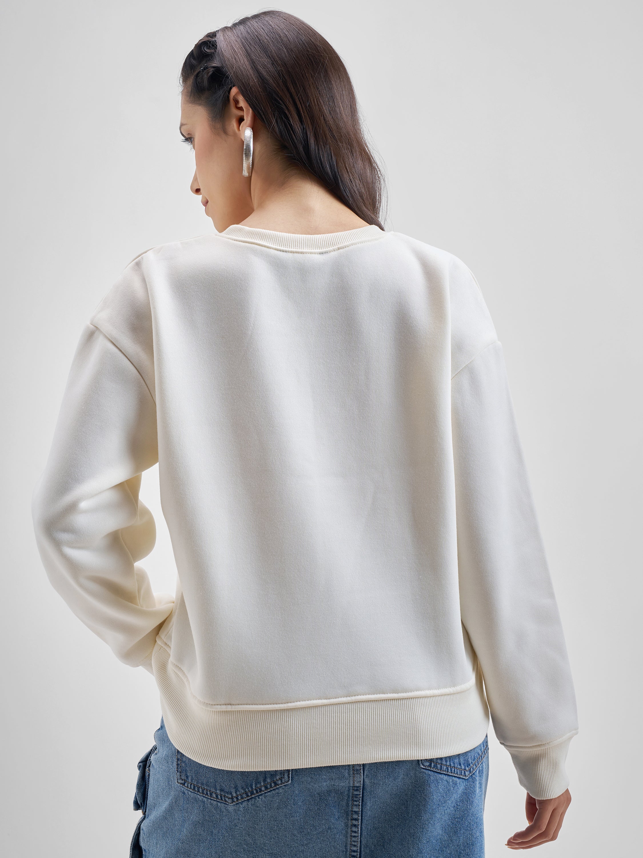 Tokyo Talkies Women White Round Neck Sweatshirt - White - Image 3