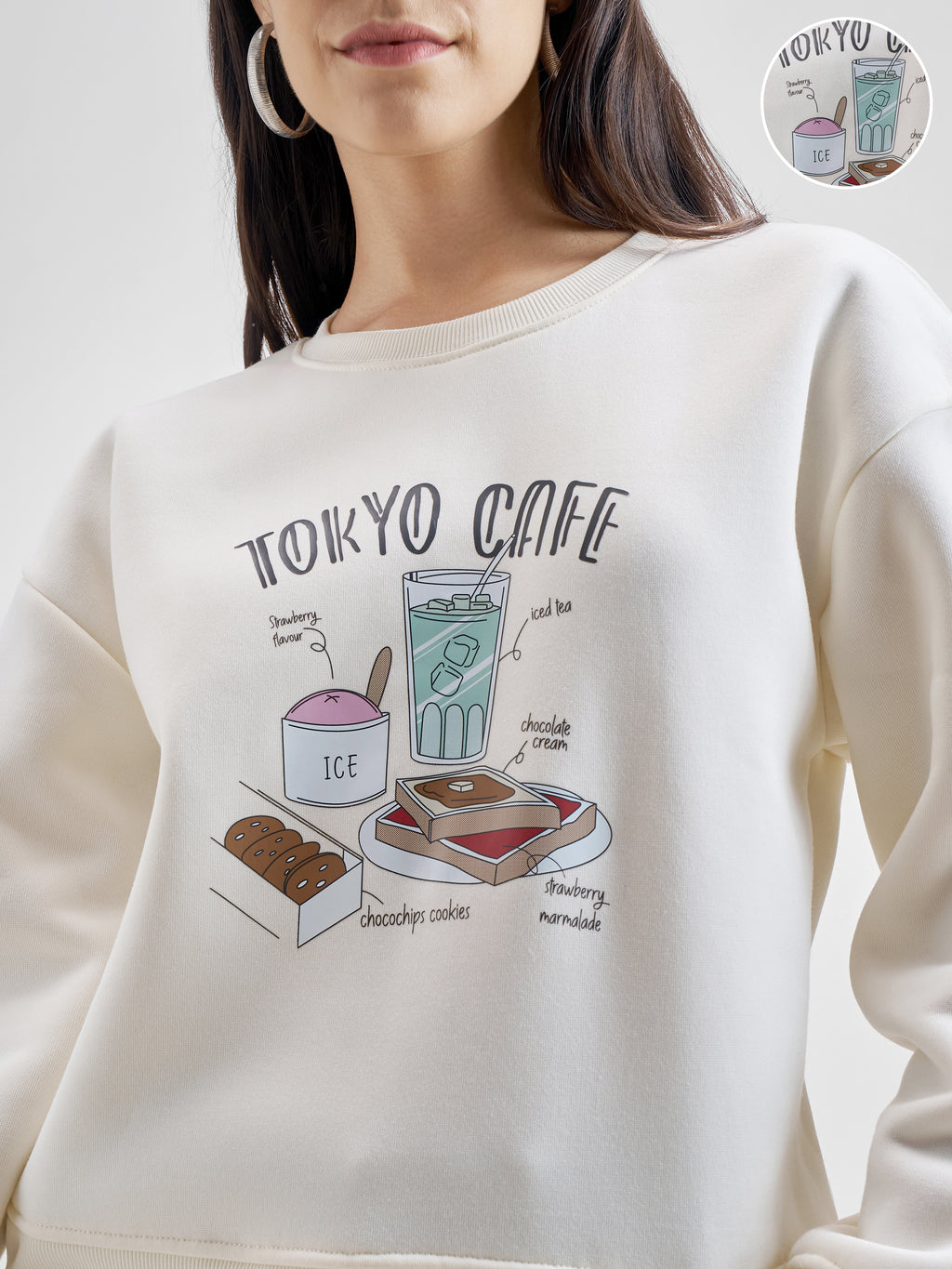 Tokyo Talkies Women White Round Neck Sweatshirt - White - Image 5