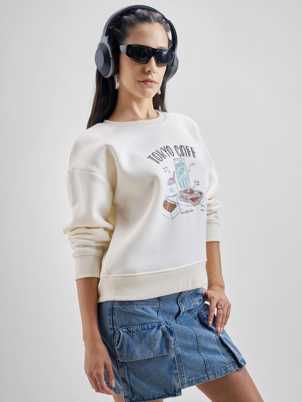 Tokyo Talkies Women White Round Neck Sweatshirt - White - Image 6