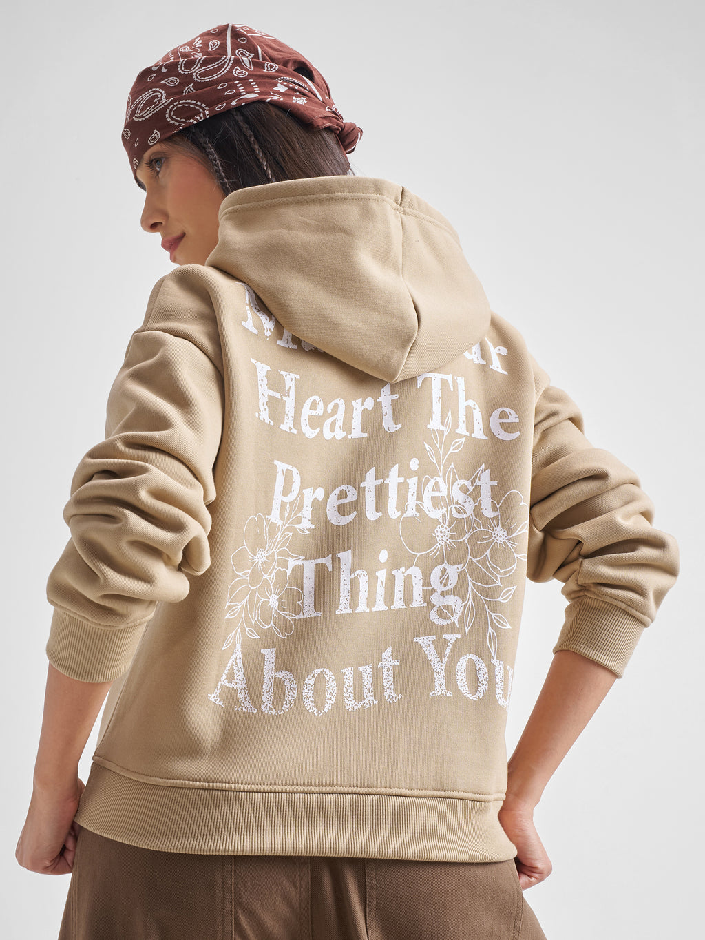 Tokyo Talkies Women Brown Printed Pullover Hood Sweatshirt - Brown - Image 1