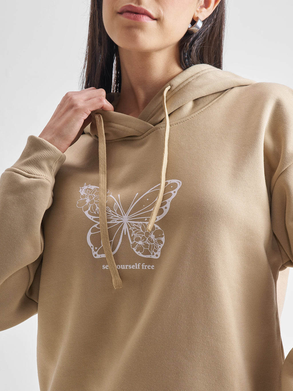 Tokyo Talkies Women Brown Printed Pullover Hood Sweatshirt - Brown - Image 7