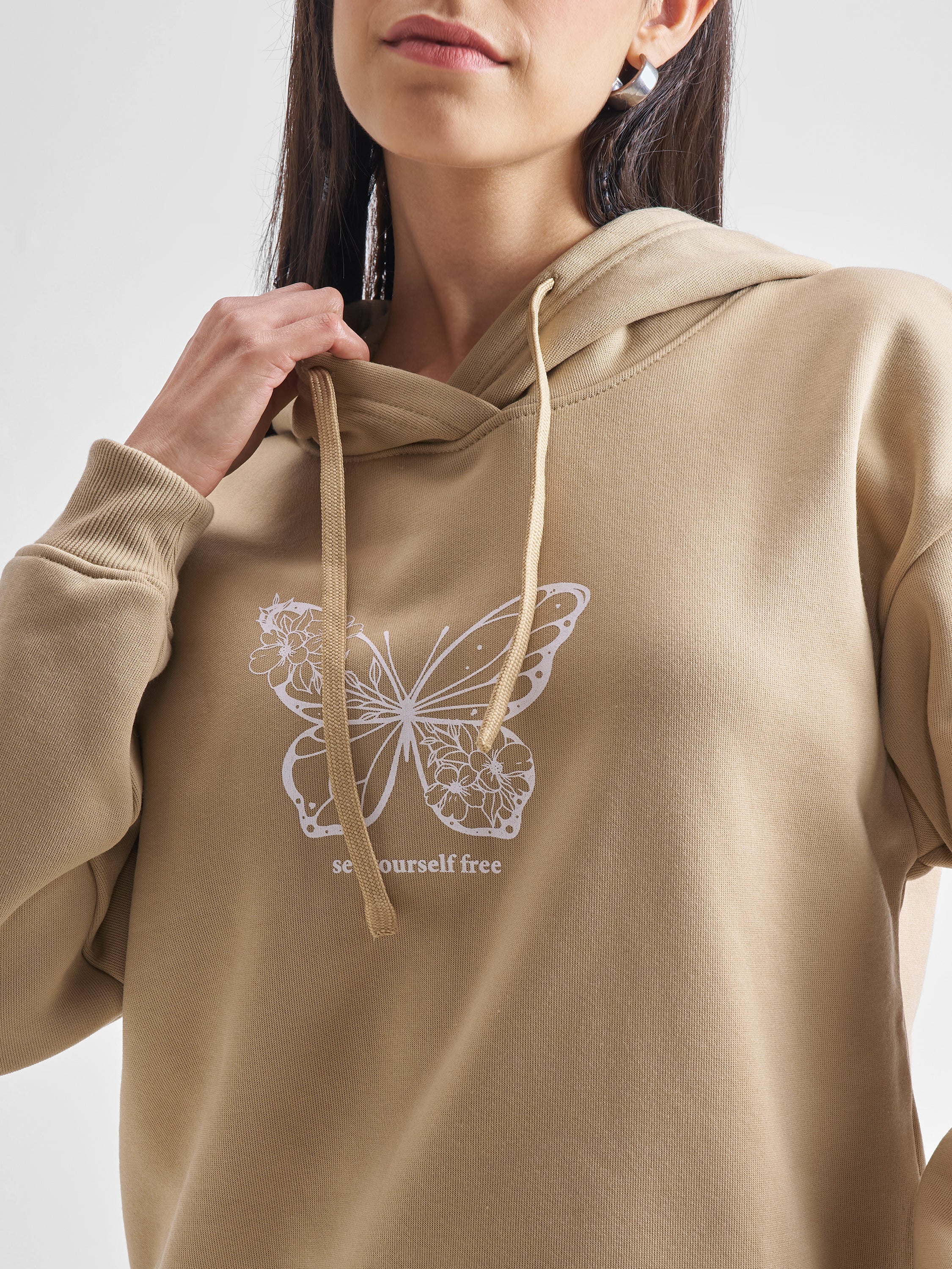Tokyo Talkies Women Brown Printed Pullover Hood Sweatshirt - Brown - Image 7