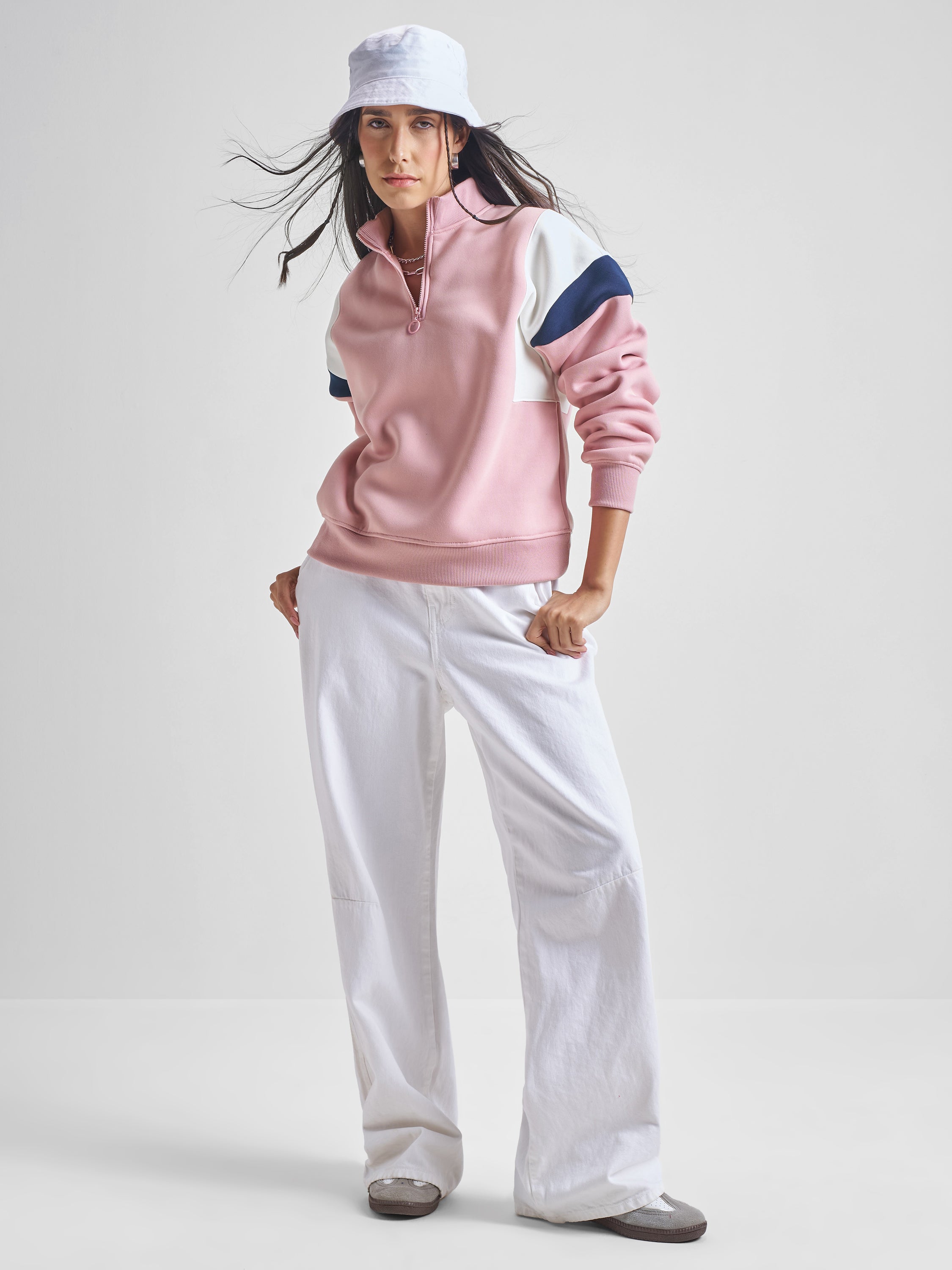 Tokyo Talkies Women Pink High Neck Sweatshirt - Pink - Image 2