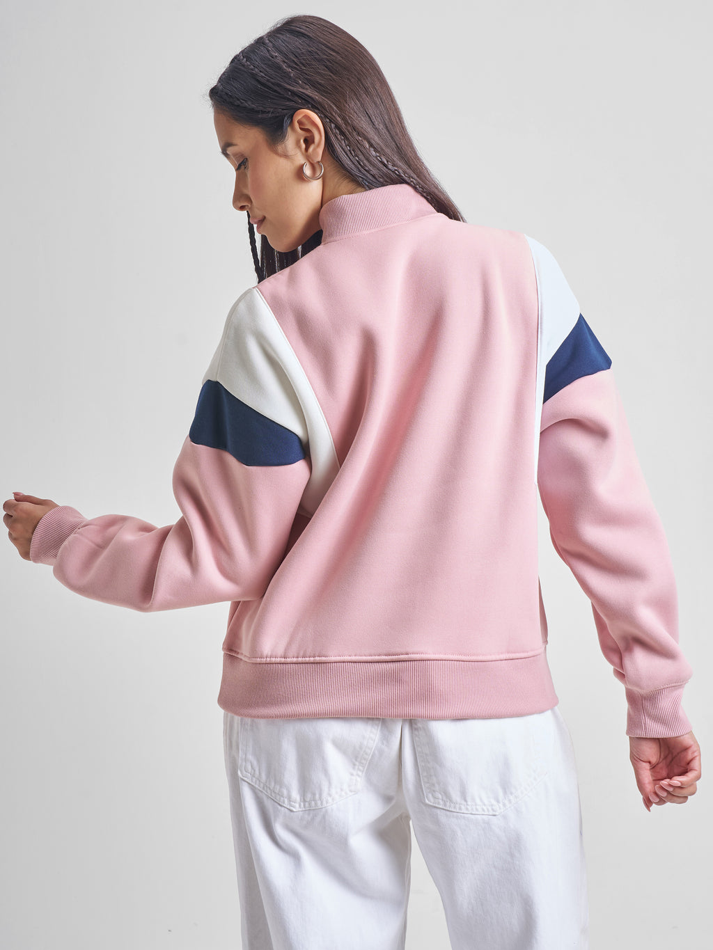 Tokyo Talkies Women Pink High Neck Sweatshirt - Pink - Image 3