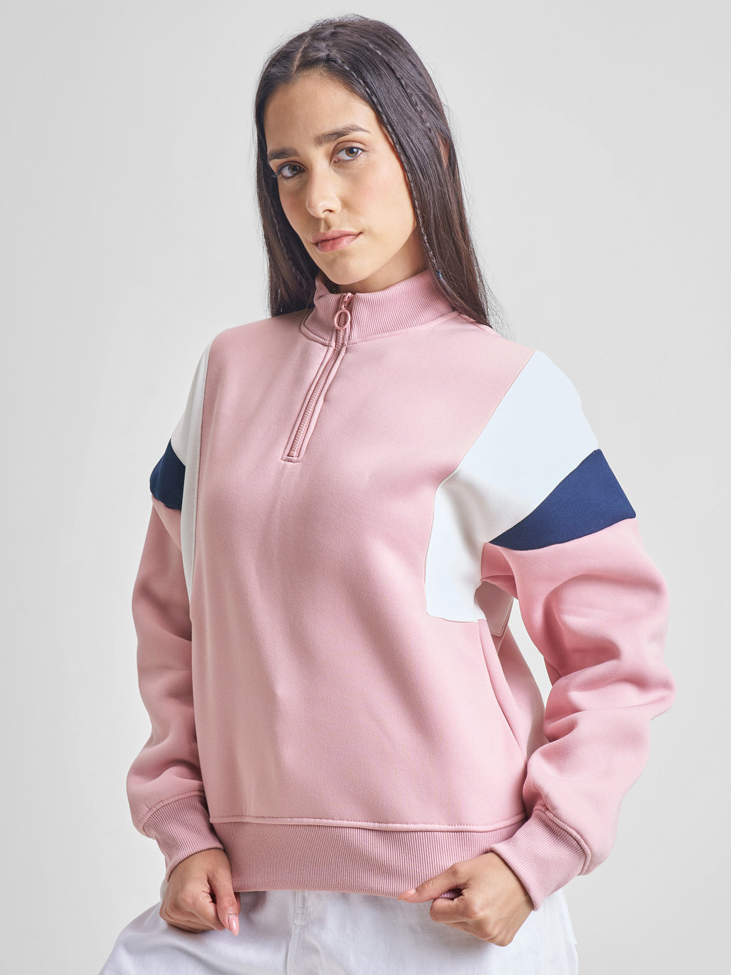 Tokyo Talkies Women Pink High Neck Sweatshirt - Pink - Image 4