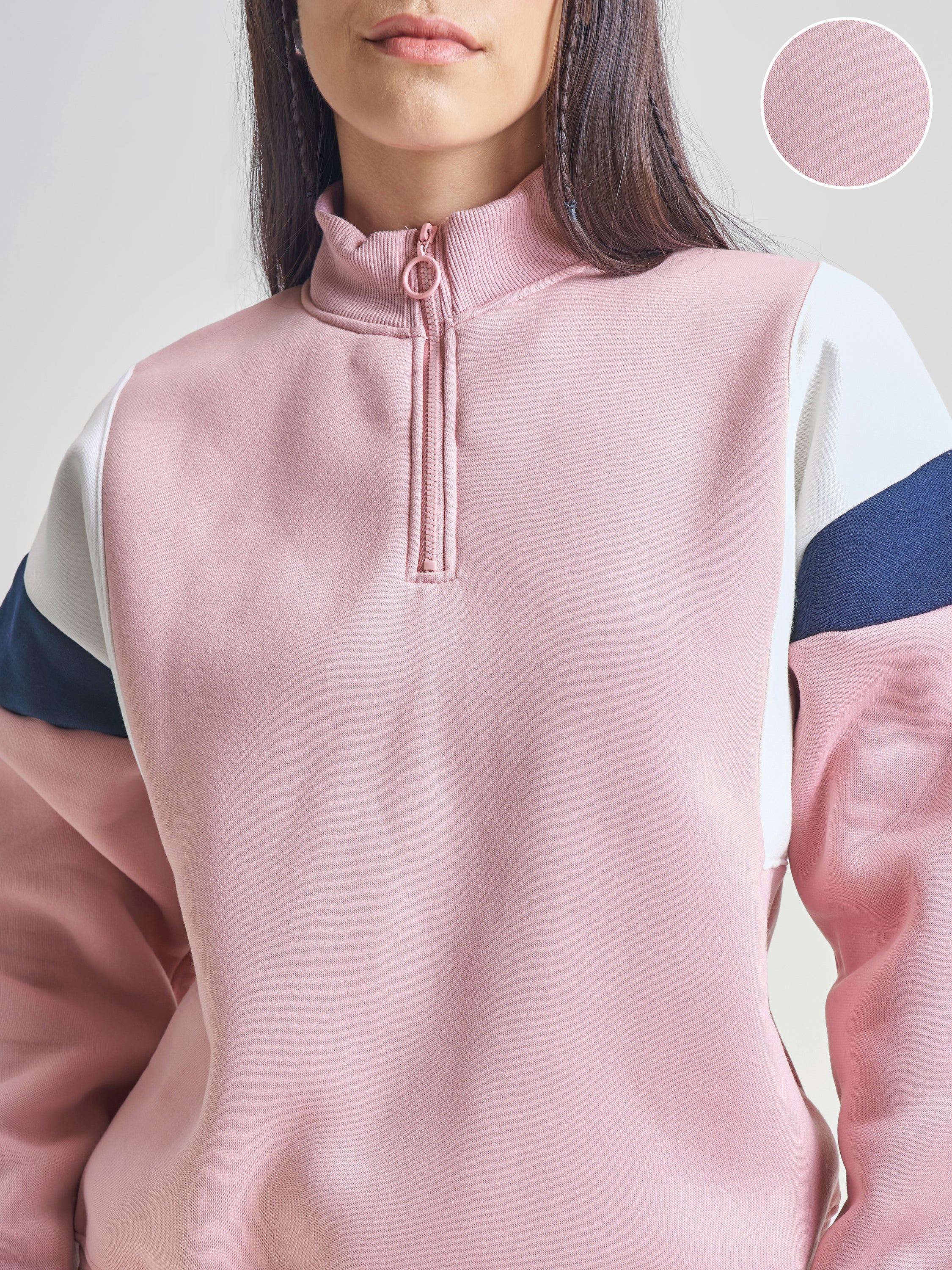 Tokyo Talkies Women Pink High Neck Sweatshirt - Pink - Image 5