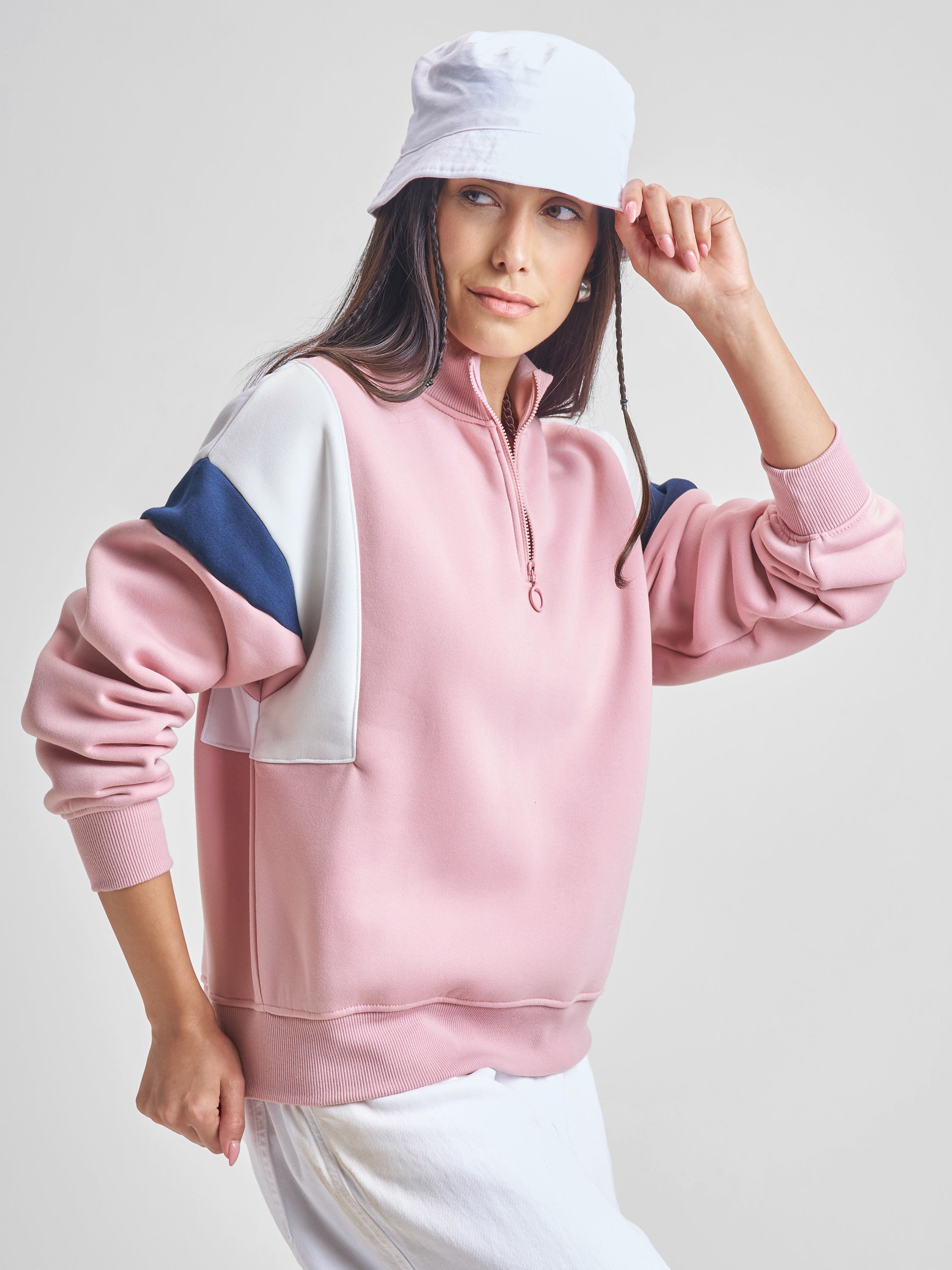 Tokyo Talkies Women Pink High Neck Sweatshirt - Pink - Image 6