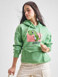 Tokyo Talkies Women Green Hooded Sweatshirt - Green - Image 1