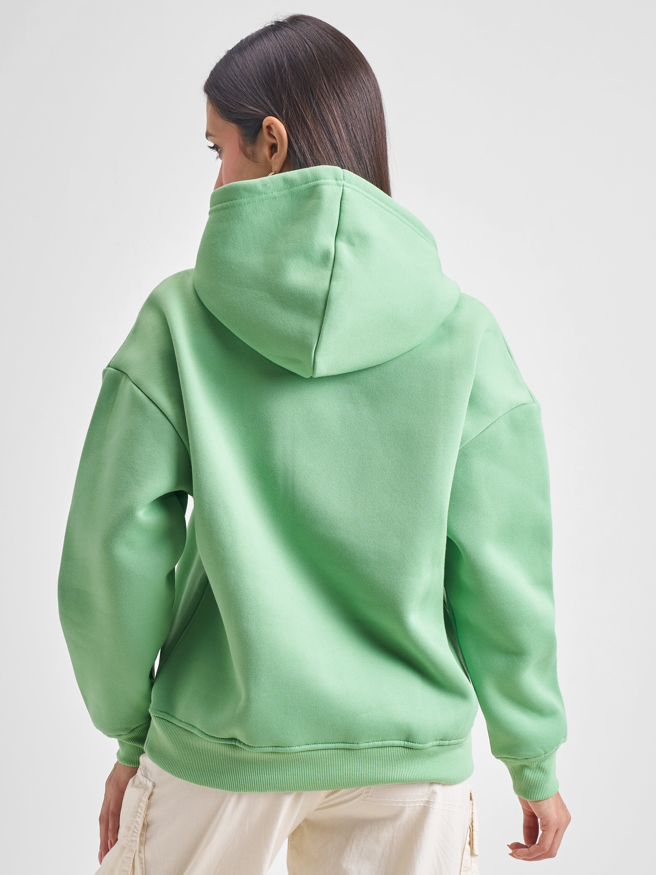 Tokyo Talkies Women Green Hooded Sweatshirt - Green - Image 3