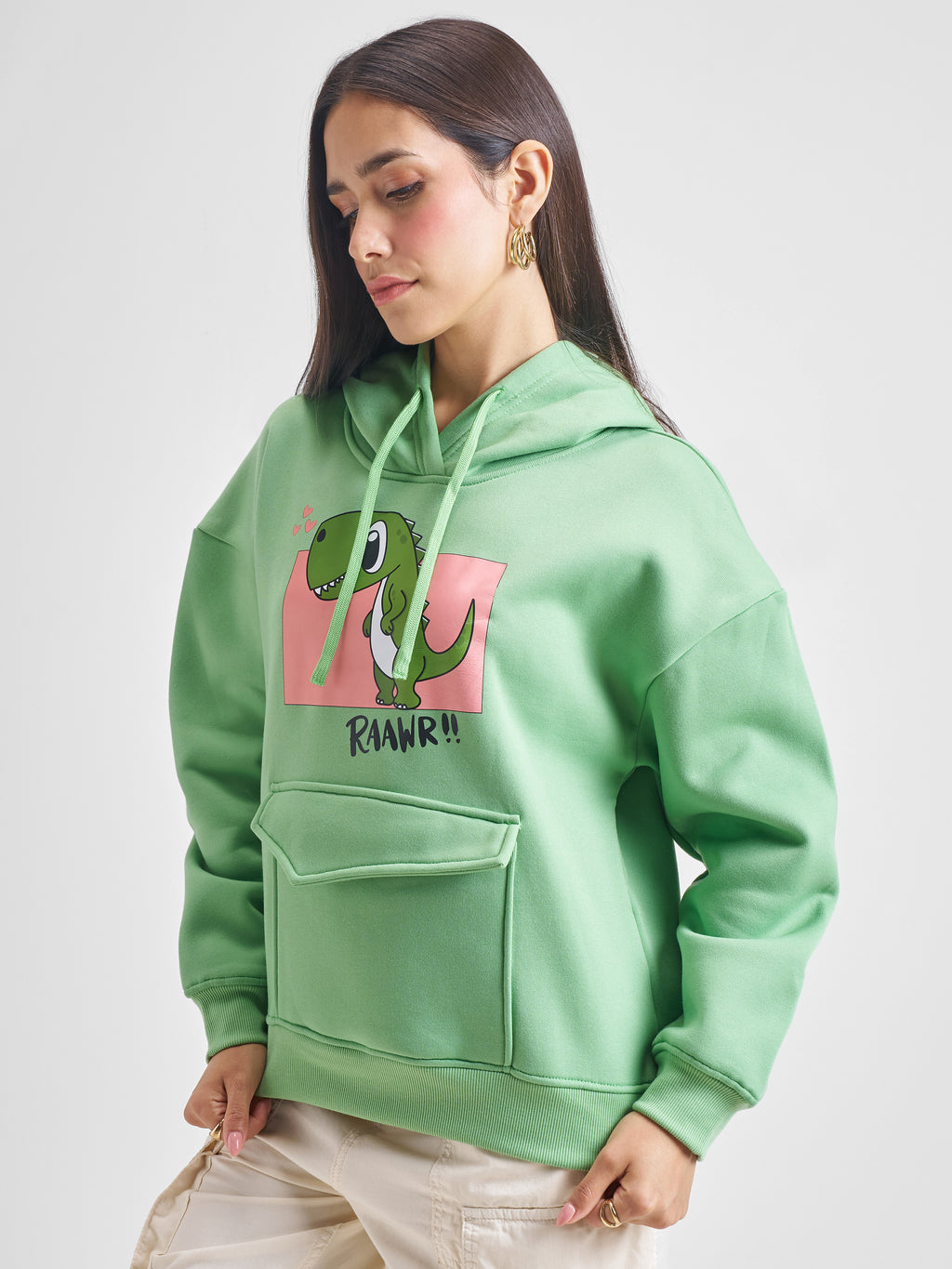 Tokyo Talkies Women Green Hooded Sweatshirt - Green - Image 4