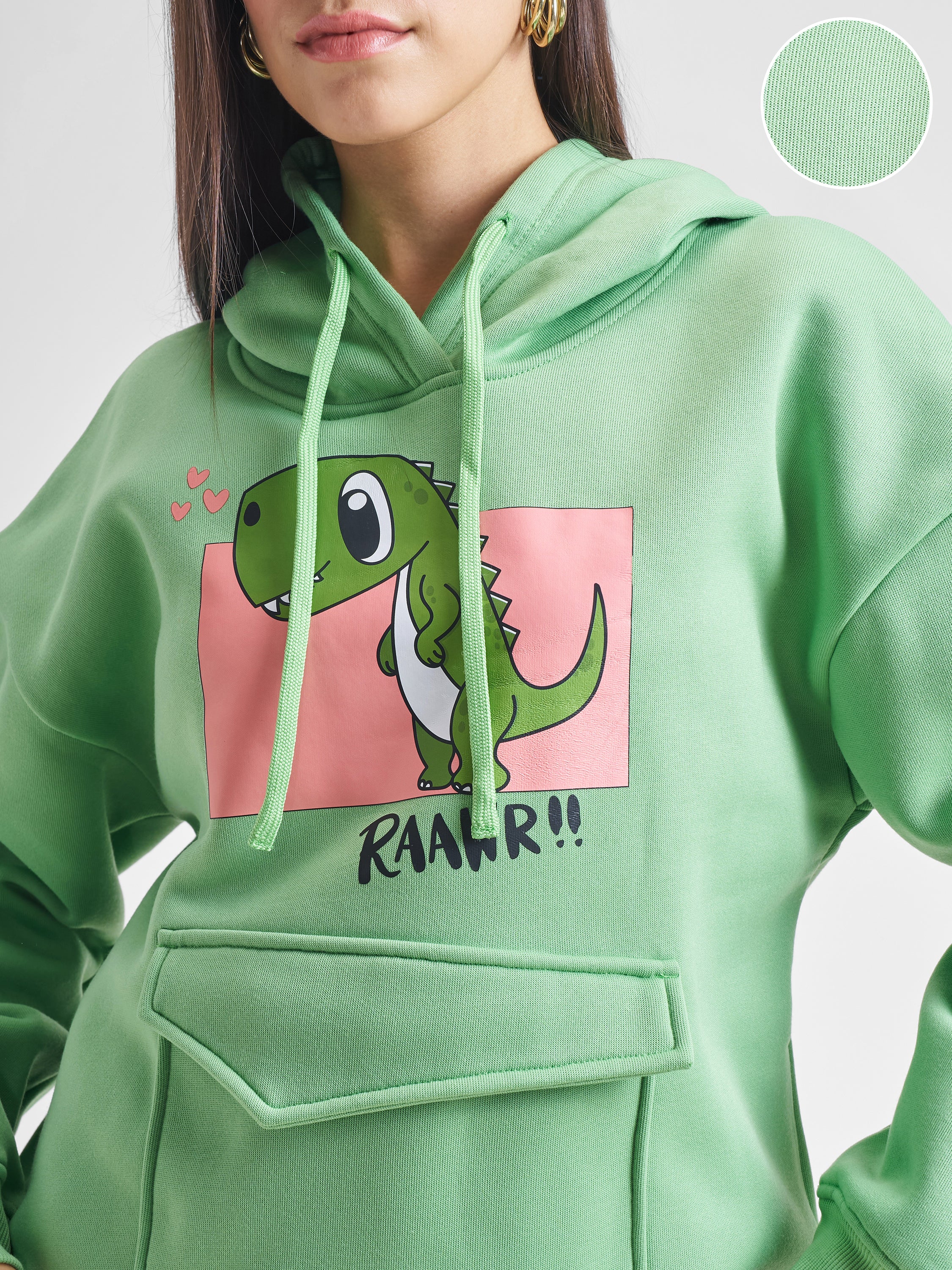 Tokyo Talkies Women Green Hooded Sweatshirt - Green - Image 5