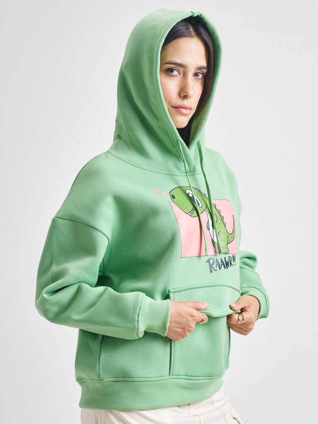 Tokyo Talkies Women Green Hooded Sweatshirt - Green - Image 6